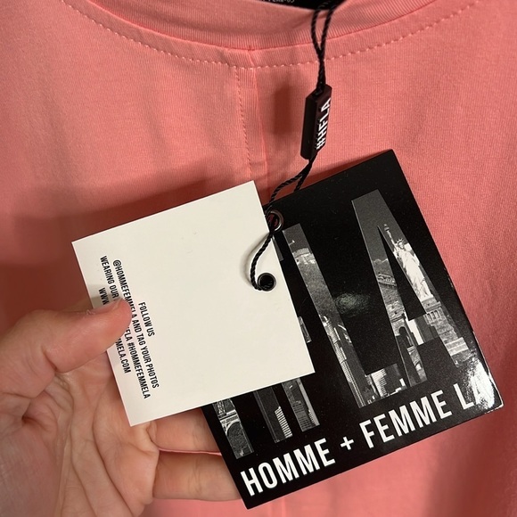 NWT Homme + Femme LA pink triple layer plus tee unisex short sleeve tee - Picture 13 of 17